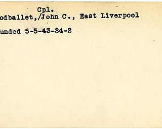 World War II, Vindicator, John C. Goodballet, East Liverpool, wounded, 1943
