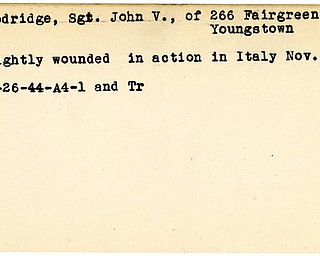 World War II, Vindicator, John V. Goodridge, Youngstown, wounded, Italy, 1944, Trumbull