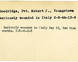 World War II, Vindicator, Robert J. Goodridge, Youngstown, wounded, Italy, 1944