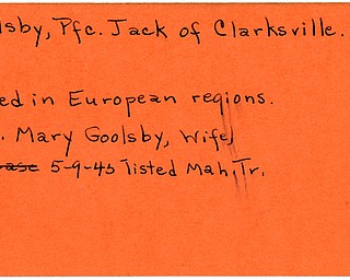 World War II, Vindicator, Jack Goolsby, Clarksville, killed, Europe, Mary Goolsby, 1945, Mahoning, Trumbull
