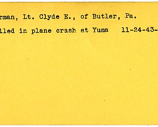 World War II, Vindicator, Clyde E. Gorman, Butler, Pennsylvania, killed, plane crash, Yuma, 1943, Mahoning