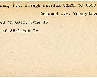 World War II, Vindicator, Joseph Patrick Gorman, Youngstown, wounded, injured, Guam, 1945, Mahoning, Trumbull
