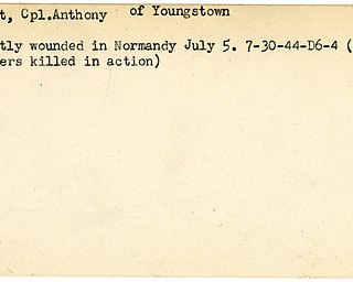 World War II, Vindicator, Anthony Gorvet, Youngstown, wounded, Normandy, 1944, brothers killed in action