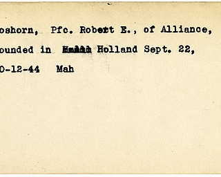 World War II, Vindicator, Robert E. Goshorn, Alliance, wounded, Holland, 1944, Mahoning