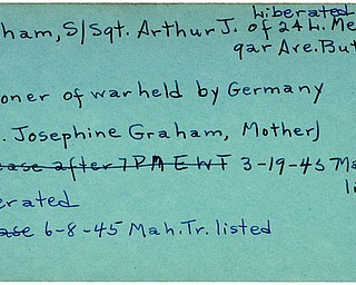 World War II, Vindicator, Artthur J. Graham, Butler, prisoner, Germany, liberated, 1945, Josephine Graham, Mahoning, Trumbull