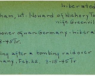 World War II, Vindicator, Howard Graham, Hickory Township, Greenville, prisoner, Germany, liberated, 1945, missing, bombing raid, Trumbull