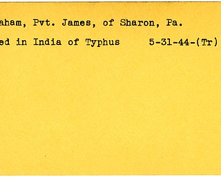 World War II, Vindicator, James Graham, Sharon, Pennsylvania, died, Typhus, India, 1944, Trumbull