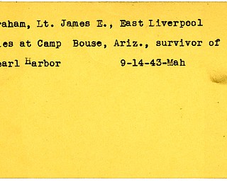 World War II, Vindicator, James E. Graham, East Liverpool, died, Camp Bouse, Arizona, survivor Pearl Harbor, Pearl Harbor, 1943, Mahoning