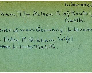 World War II, Vindicator, Nelson E. Graham, New Castle, prisoner, Germany, Liberated, Helen M. Graham, 1945, Mahoning, Trumbull