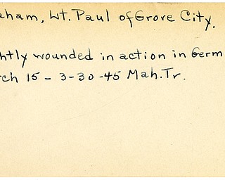 World War II, Vindicator, Paul Graham, Grove City, wounded, Germany, 1945, Mahoning, Trumbull