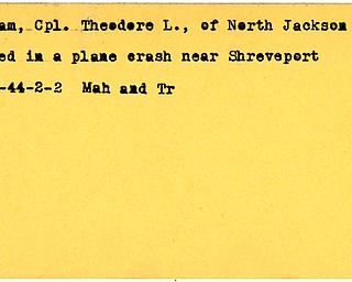 World War II, Vindicator, Theodore L. Graham, North Jackson, killed, plane crash, Shreveport, 1944, Mahoning, Trumbull