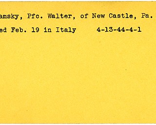 World War II, Vindicator, Walter Gramsky, New Castle, Pennsylvania, died, Italy, 1944