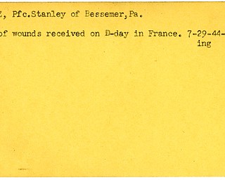 World War II, Vindicator, Stanley Grebenz, Bessemer, killed, wounded, D-day, France, 1944, Mahoning