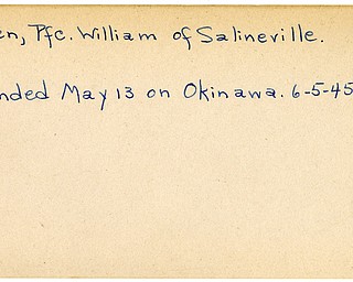 World War II, Vindicator, William Green, Salineville, wounded, Okinawa, 1945, Mahoning