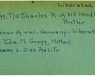 World War II, Vindicator, Charles R. Gregg, Butler, liberated, prisoner, Germany, Ida M. Gregg, 1945, Trumbull, Mahoning