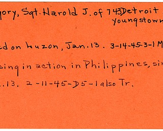 World War II, Vindicator, Harold J. Gregory, Youngstown, killed, Luzon, 1945, Mahoning, Trumbull, missing, Philippines