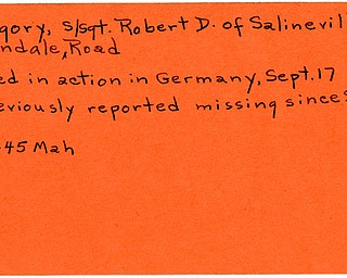 World War II, Vindicator, Robert D. Gregory, Salineville, killed, Germany, missing, 1945, Mahoning