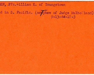 World War II, Vindicator, William E. Gribben, Youngstown, killed, South Pacific, Judge Mulholland, 1944
