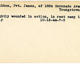World War II, Vindicator, James Gribbon, Youngstown, wounded, Italy, 1944