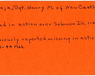 World War II, Vindicator, Henry M. Mateja, New Castle, missing, 1944, killed, Solomon Island, 1945, Mahoning