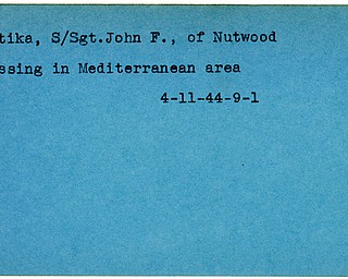 World War II, Vindicator, John F. Matika, Nutwood, missing, Mediterranean, 1944