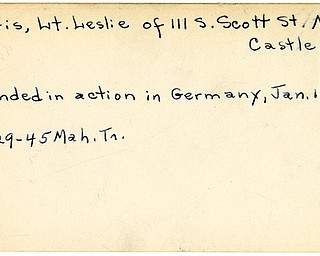 World War II, Vindicator, Leslie Matis, New Castle, wounded, Germany, 1945, Mahoning, Trumbull