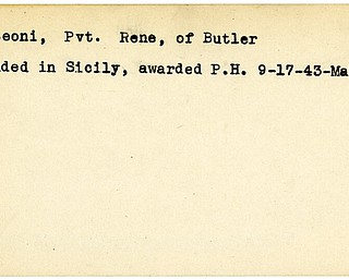 World War II, Vindicator, Rene Matteoni, Butler, wounded, Sicily, awarded Purple Heart, 1943, Mahoning