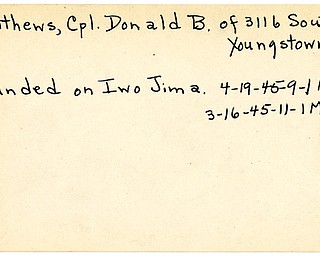 World War II, Vindicator, Donald B. Matthews, Youngstown, wounded, Iwo Jima, 1945, Mahoning, Trumbull