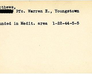 World War II, Vindicator, Warren E. Matthews, Youngstown, wounded, Mediterranean, 1944