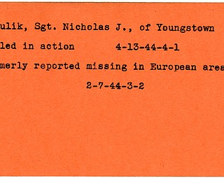 World War II, Vindicator, Nicholas J. Matulik, Youngstown, missing, Europe, killed, 1944