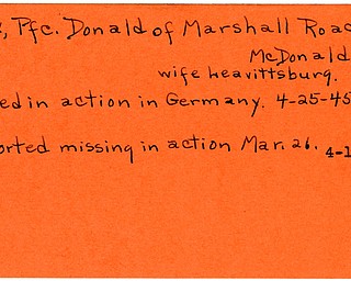 World War II, Vindicator, Donald May, McDonald, missing, killed, Germany, 1945, Trumbull