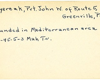 World War II, Vindicator, John W. Mayercak, Greenville, Pennsylvania, wounded, Mediterranean, 1945, Mahoning, Trumbull