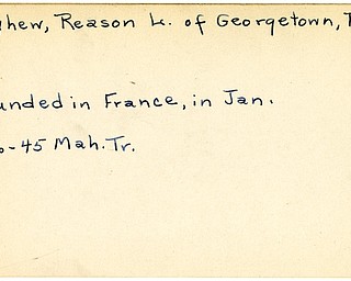 World War II, Vindicator, Reason L. Mayhew, Georgetown, Pennsylvania, wounded, France, 1945, Mahoning, Trumbull