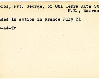 World War II, Vindicator, George Mayoros, Warren, wounded, France, 1944, Trumbull