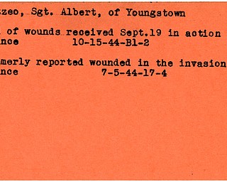 World War II, Vindicator, Albert Mazzeo, Youngstown, wounded, France, died of wounds, killed, 1944