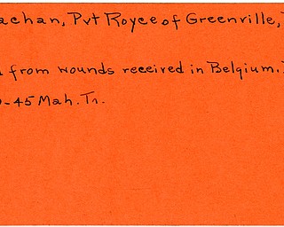 World War II, Vindicator, Royce Meachan, Greenville, Pennsylvania, wounded, died, killed, Belgium, 1945, Mahoning, Trumbull