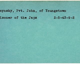 World War II, Vindicator, John Mecynsky, Youngstown, prisoner, Japs, Japanese, Japan, 1943