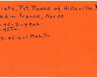 World War II, Vindicator, Rocco Mediate, Hillsville, Pennsylvania, killed, France, 1945, Trumbull, Mahoning