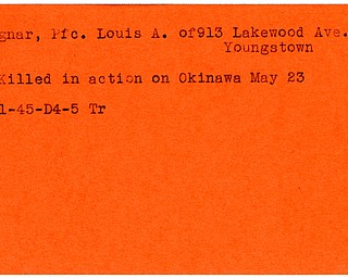World War II, Vindicator, Louis A. Megnar, Youngstown, killed, Okinawa, 1945, Trumbull