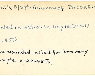 World War II, Vindicator, Andrew Melnik, Brookfield, wounded, Leyte, wounded twice, bravery, 1945, Trumbull