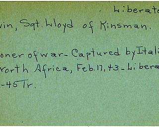 World War II, Vindicator, Lloyd Melvin, Kinsman, prisoner, Italians, Italy, North Africa, 1943, liberated, 1945, Trumbull