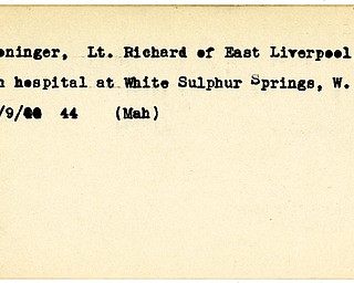 World War II, Vindicator, Richard Meninger, East Liverpool, hospital, White Sulphur Springs, West Virginia, 1944, Mahoning