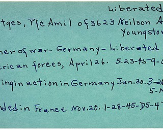 World War II, Vindicator, Amil Mentges, Youngstown, wounded, France, missing, Germany, prisoner, liberated, 1945, Mahoning, Trumbull