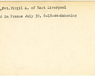 World War II, Vindicator, Virgil A. Mercer, East Liverpool, wounded, France, 1944, Mahoning