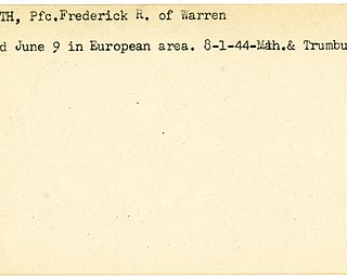 World War II, Vindicator, Frederick R. Meredith, Warren, wounded, Europe, 1944, Mahoning, Trumbull