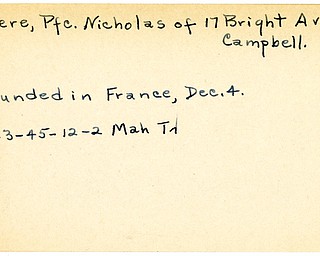 World War II, Vindicator, Nicholas Merere, Campbell, wounded, France, 1945, Mahoning, Trumbull