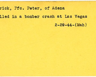World War II, Vindicator, Peter Merick, Adena, killed, bomber crash, Las Vegas, 1944, Mahoning