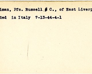 World War II, Vindicator, Russell C. Merriman, East Liverpool, wounded, Italy, 1944