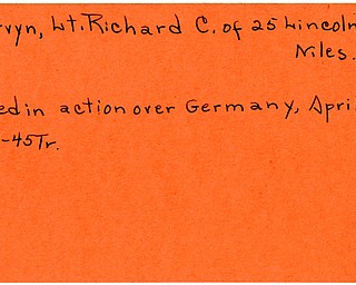 World War II, Vindicator, Richard C. Mervyn, Niles, killed, Germany, 1945, Trumbull