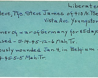 World War II, Vindicator, Steve James Mesleve, Youngstown, wounded, Belgium, prisoner, Germany, liberated, 1945, Mahoning, Trumbull